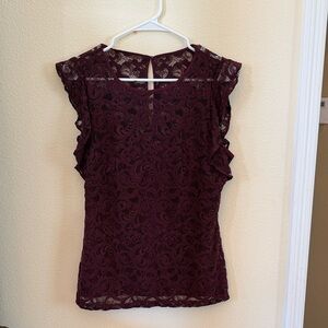 White House Black Market burgundy Lace High-Neck Shell Top, size 8 new with tags